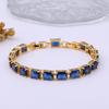 Pulsera sencilla rectangular de circón para niñas, minoría, chapada en cobre, platino, oro de 24k, con incrustaciones de gema, venta al por mayor