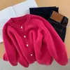 Nuevo Estilo Otoño e Invierno Cardigan de Lana Gruesa Tejido de Siete Puntos con Botones Dorados Pequeños y Mangas Ranglán, Chaqueta y Top de Capa Base Holgados para Mujer