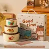 Tazón de Cerámica de Grado Alimenticio con Tapa, Juego de Tres Piezas, Lonchera para Microondas, Caja para Frutas, Tazón para Fideos Instantáneos, Caja de Regalo, Regalo Souvenir