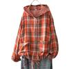 Camisa Xadrez de Algodão Duplo com Capuz Estilo Japonês de Primavera Tamanho Grande Estilo Literário Retrô Casual Jaqueta Cardigã
