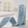 Borde de Encaje Ondulado con Estrellas Estampadas en Dorado, Cinta de Mezclilla, Accesorios para el Cabello, Accesorios de Moño, Caja de Regalo DIY, Cinta de Mezclilla con Borde Deshilachado para Empaque