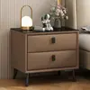Mesita de noche de pizarra estilo italiano, pequeño armario de almacenamiento para dormitorio de cuero con diseño de pata de gato de lujo ligero, armario de almacenamiento de mesita de noche moderno minimalista de 50 cm