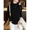 Nuevo Diseño de Otoño e Invierno 2026 Nicho Color Sólido Manga Larga Cuello Alto Corto Ajustado Adelgazante Camiseta Básica para Mujer