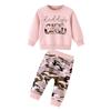 Sudadera Infantil Estampada Rosa de Cuello Redondo y Manga Larga Transfronteriza Pantalón Casual de Camuflaje Traje Nuevo Conjunto de Dos Piezas