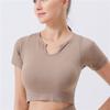 Camiseta de ioga feminina de manga curta, fitness, gola em V, slim fit, corrida, treinamento, elástica, profissional, absorvente de suor, esportiva, justa, respirável