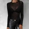 Top de Malla Texturizado Semi-Transparente de Lujo Ligero Transfronterizo Personalizado 2026 Camisa Base de Manga Larga Sin Forro para Ropa Exterior
