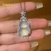 Pingente de Buda de Calcedônia de Gelo Natural, Mesmo Estilo do Xiaohongshu, Colar de Cabacinha com Folha de Gelo de Alta Qualidade Inlaid com Pedra Preciosa Cor de Jadeíta