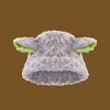 Celebridad de Internet Explosivo Verde Oreja de Cordero Sombrero de Pescador para Mujer Dulce Lindo Otoño e Invierno Cálido Felpa Cara Pequeño Gorro de Pullover