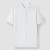 Liquidación Camisa Polo de Manga Corta de Algodón Hielo para Hombre, Camiseta con Cuello de Seda Brillante, Top Polo Versátil de Color Sólido para Verano