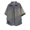 2026 Nova Camisa Masculina de Manga Curta Verão Tendência Retro Americano Gola Lapela Estilo Preguiçoso para o Trabalho Camisa Simples