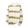 Camiseta de Algodão Puro Listrada de Manga Longa para Homens e Mulheres, Estilo Americano Solto Ombro a Ombro Estilo Hong Kong Tendência Versátil Casual Outono e Inverno Peça de Baixo