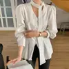 Enviado. Camisa de manga larga a rayas con diseño retro francés para mujer, nuevo top ajustado para principios de otoño 18517