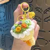 Produto Acabado de Crochê: Pingente Chaveiro Flor Rosa de Lã, Ornamento de Girassol, Presente para Meninas, Pequenos Artigos para Venda em Feira
