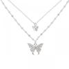 Colar de borboleta de camada dupla Feminino 2023 Primavera e Verão Novo Colar de Diamante Feminino Estilo Coreano All-match Cold Style Clavicle Chain