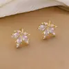 Conjunto de Collar y Pendientes de Zirconia con Incrustaciones de Cobre, Lujo Ligero Hoja Hoja de Arce Elegante con Estilo Combinación de Pendientes y Collar para Banquetes