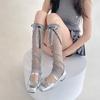 Calcetines de pantorrilla apilados estilo Lolita, Calentadores de piernas finos estilo japonés con rayas para protección solar y borde de burbujas, con lazo, para niñas