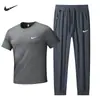 Conjunto masculino de verão de seda gelada de duas peças, marca moderna de manga curta e calça comprida para meia-idade e idosos, conjunto completo de roupas esportivas casuais para corrida de pai