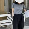 TikTok Explosiones Verano Algodón Puro Hombro Lijado Color Sólido Manga Corta Camiseta Mujer Pequeña Ajustada Adelgazante Cómodo Top