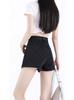 Shorts de Mezclilla Negros Estilo Ins de Chica Caliente para Mujer con Diseño de Lunares Florales Delgados de Cintura Alta Pierna Ancha Línea A Pantalones Cortos de Verano