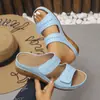 Sandalias de playa retro de suela gruesa con huecos de gran tamaño, cosidas, de cuña, para mujer, comercio exterior europeo y americano, ligeras