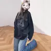 Marca Tendência Retro Americana Gato Cartoon Estampa Gato Manga Longa Camiseta para Mulheres Primavera e Outono Estilo Coreano Solta Preguiçosa Tops de Estudante