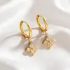 Brincos de Aço Titânio Trevo de Quatro Folhas com Zircônia, Brincos de Moda de Alto Padrão, Luxo Acessível Simples, Brincos Versáteis de Zircônia de Nicho para Mulheres