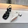 ¡En stock, se envía al instante! Zapatos de Mujer Estilo Europeo con Tacones Gruesos Altos, Hebilla de Moda, Zapatos de Jaula de Cerdo Tejidos Calados, Sandalias Romanas para Mujer
