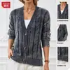 Comercio Exterior Transfronterizo Europeo y Americano 2026 Chaqueta de Punto para Mujer, Cárdigan Suelto de Punto, Suéter de Punto Trenzado de Manga Larga Casual para Mujer