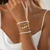 Pulseira com Laço de Fita Estilo Ins Doce e Cool Europeia e Americana Pulseiras Empilháveis Elegantes de Coração Pérola Sintética Estrela para Mulheres