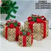 Decoración navideña arte en hierro caja de regalo luminosa juego de tres piezas adorno de exhibición arreglo de escena de árbol de Navidad