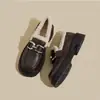 Mocassins robustos de salto plataforma estilo britânico para mulheres, nova coleção de inverno 2026, couro macio, sola macia, forrados com fleece para aquecimento, sapatos de algodão versáteis