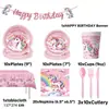 Decoración de Fiesta de Cumpleaños de Unicornio Rosa Transfronteriza Suministros Set Desechable de Vajilla para Fiesta Platos de Papel Mantel