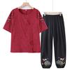 Traje de verano para personas de mediana edad y mayores, de algodón y lino, camiseta de verano de manga corta para abuela, ropa interior estilo occidental para abuela mayor