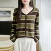 Suéter de Punto con Rayas de Bloques de Color Retro Francés para Mujer Otoño Invierno Cuello Redondo Capa Base Holgado Versátil Casual Suéter