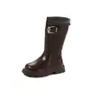 Botas de Couro Infantis para Meninas 2025 Novo Inverno Botas de Cavaleiro de Cano Alto com Pelúcia para Crianças Maiores Botas de Algodão Estilo Coreano Princesa Martin