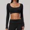Nuevo top deportivo Zechuang cepillado con cuello en U, elástico, ajustado, a la altura del pecho, ropa corta para fitness, manga larga 9599