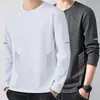 [Esencial de Otoño] Camiseta de Manga Larga con Cuello Redondo, Color Sólido Versátil de Corte Holgado para Hombre, Top Informal de Marca de Moda para Otoño