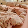 Conjunto de Roupa de Cama de Gaze Dupla Classe A Quatro Peças Capa de Edredom de Algodão Puro Lavado Lençol de Cama Conjunto de Três Peças para Dormitório Individual 4