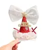 Clip para el pelo con lazo de sombrero de Navidad nuevo transfronterizo, clip para el pelo de niña, adorno de encaje blanco para falda, accesorios para el pelo de Navidad, clip para el pelo de fiesta