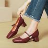 Sapatos Mary Jane estilo francês femininos salto médio nova chegada vinho vermelho cuba rasa bico quadrado sapatos de camada única retro um dedo salto grosso sapatos de salto alto