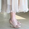 Saltos Altos Vazados Laterais Nude para Mulheres com Laço, Saltos Stiletto Doce Francês, Novo Estilo com Saia