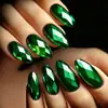 Uñas Postizas Brillantes Metalizadas Galvanizadas Iridiscentes con Forma de Rombo Multifacético Estéreo 3D Estilo Europeo y Americano de Moda Color Verde Almendra