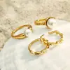 Anel de Pérola com Curva Irregular, Aço Inoxidável Banhado a Ouro 18K, Popular no Exterior, Estilo Suave, Acessório de Mão Elegante