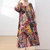 Nueva Bata Nocturna de Estilo Chino Nacional para Mujer, Bata Vintage de Verano con Cuello Redondo, Ropa de Casa de Longitud Media, Vestido de Algodón y Seda con Estampado Oscuro