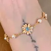 Joias Vintage de Segunda Mão, Novo Conjunto de Pulseira e Colar Margarida Paraíba Estilo Chinês com Diamantes e Pérolas, Design Exquisito