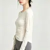 Top de yoga para mujer con cuello redondo, cordón y mangas largas. Alta elasticidad, transpirable y adelgazante, perfecto para correr, fitness y como capa base para entrenamientos.