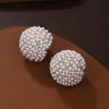 Pendientes de Perla con Diamantes Exagerados Completos para Mujer, Diseño Personalizado, Pendientes de Botón de Perla de Alta Gama en Forma de C, Venta al por Mayor Transfronteriza