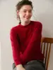 26 Nuevo Jersey de Punto de Cachemira Rojo Otoño/Invierno, Camiseta Base de Cuello Redondo para Mujer de Manga Larga, Versátil, Suave, Agradable para la Piel y Cálido