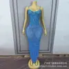 Nuevo Vestido Largo de Malla con Estampado de Pedrería de Comercio Exterior con Tirantes Sexy Europeo y Americano para Fiesta de Gala Alfombra Roja Formal