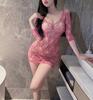 Lencería Sexy Deseo Puro Ropa Sexy de Malla Rosa Suave Hermana Rosa Nude Enterizo Hueco Sexy No es Necesario Quitar y Desgarrable